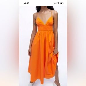 Bright Orange Zara Midi Dress